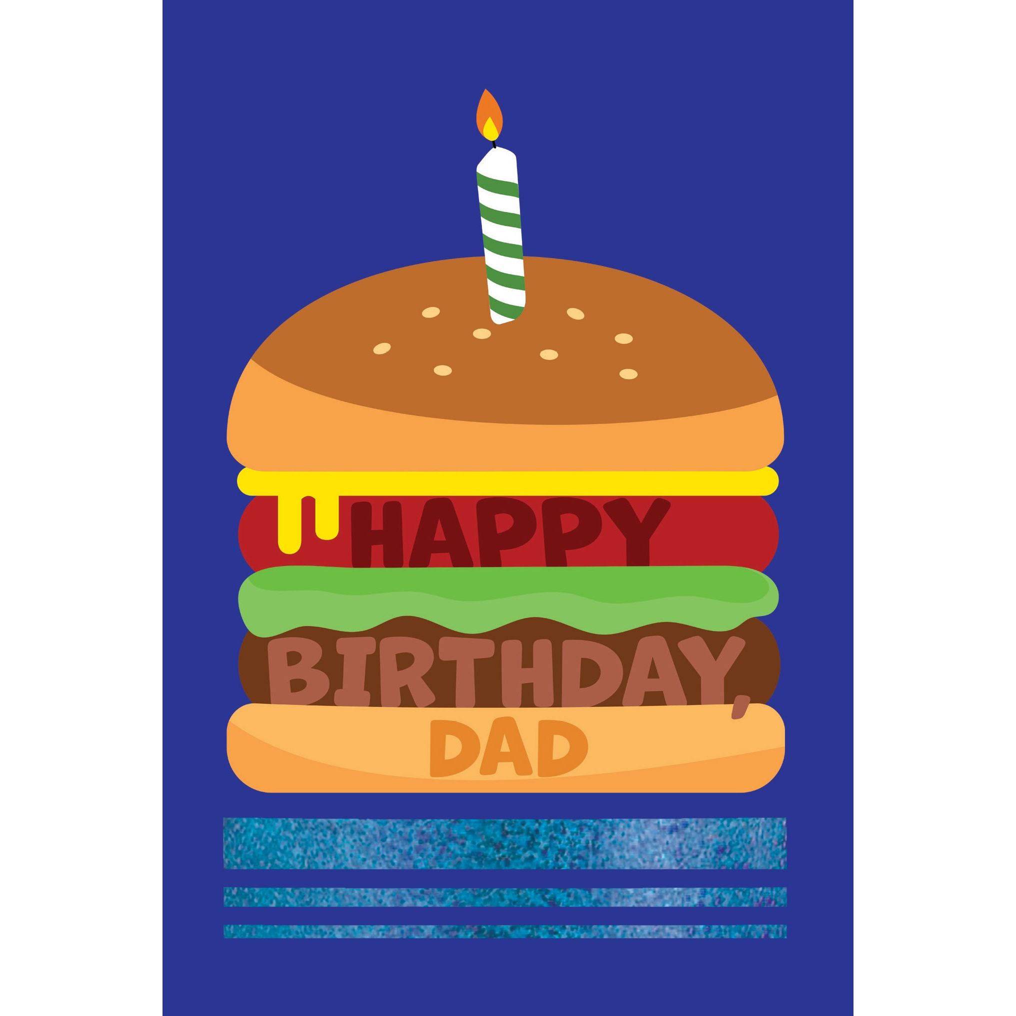 Pictura birthday burger card featuring fun birthday message for father, perfect for everyday greeting card occasions.